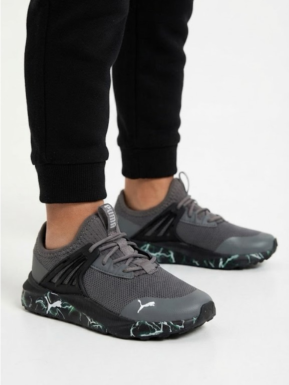 Puma Kids Boys Pacer Future Head Lightning Lace Up Sneakers Shoes Casual Grey